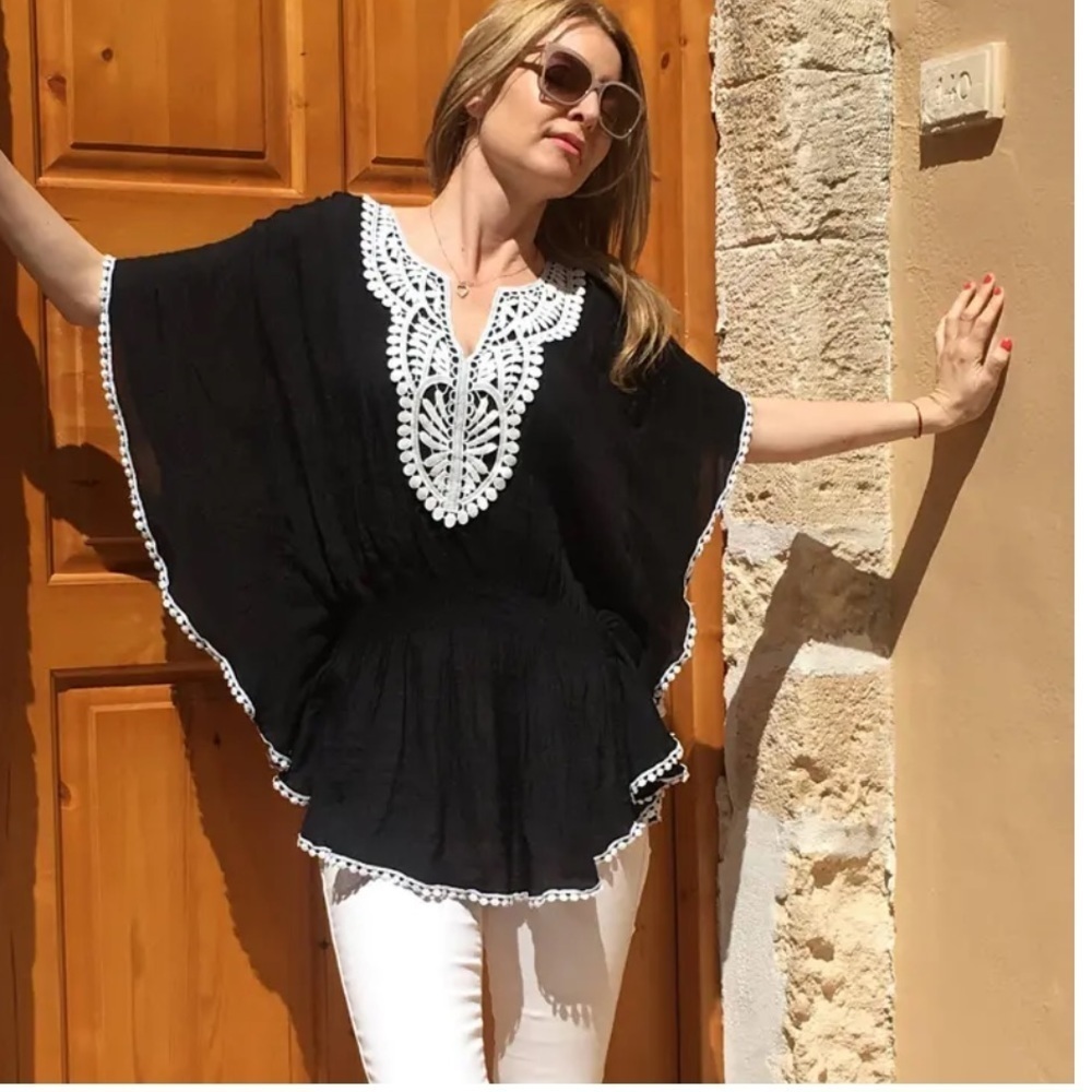 Bohemian Tunic. Black oversized top.
